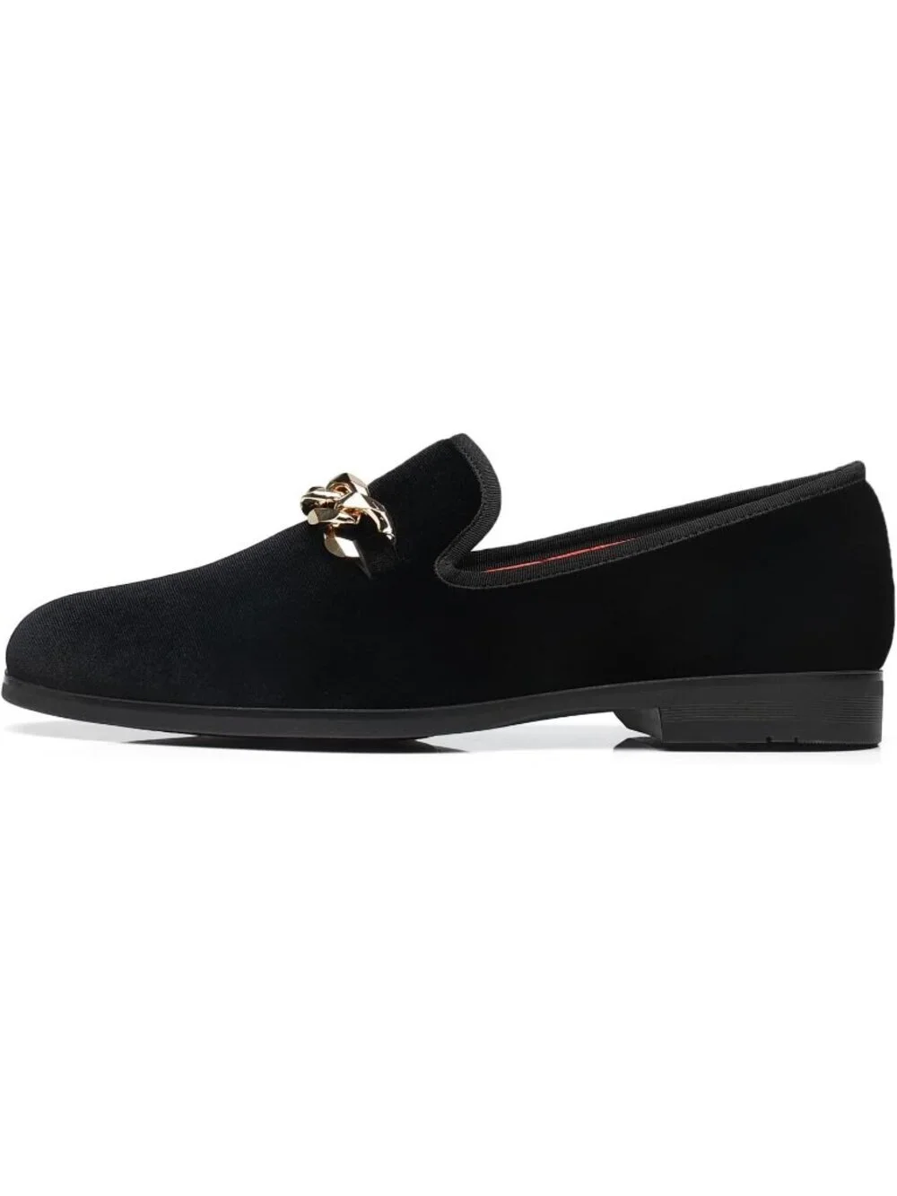 FOEVTRUE Men's Black Velvet Loafers Gold Chain Buckle Slip On Fashion Shoes